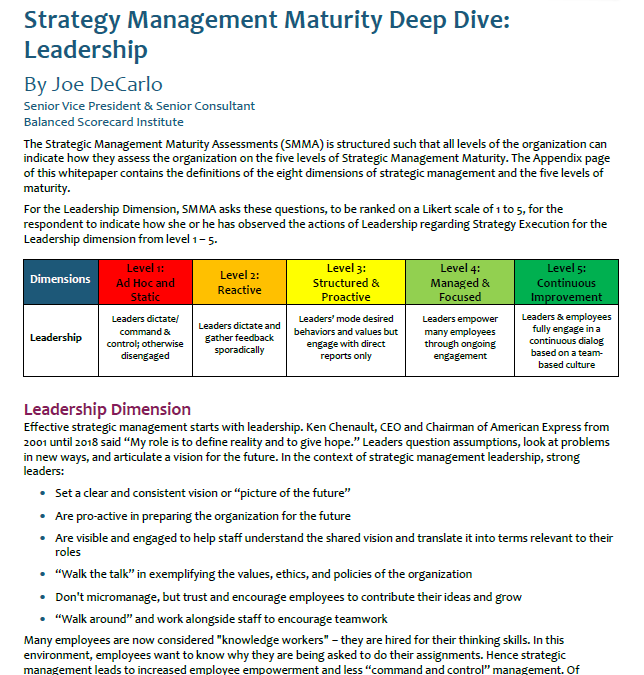 Strategic Management Maturity Assessment Leadership