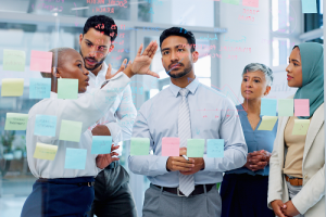 Business women leading strategy meeting